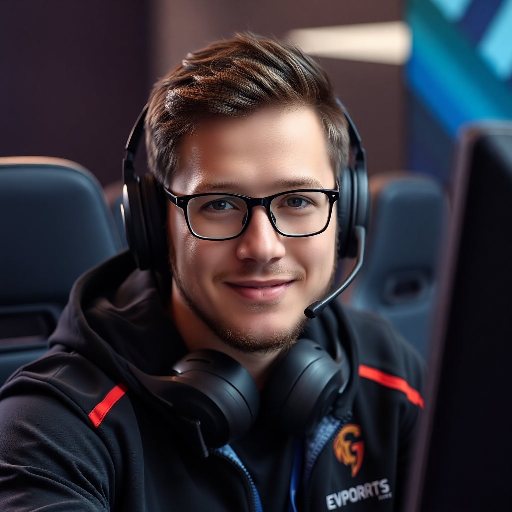 esports coach male portrait, professional gaming mentor