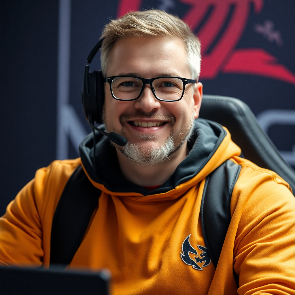experienced male gaming coach portrait, veteran esports professional