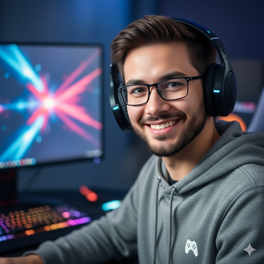 male gaming streamer portrait, content creator, esports personality