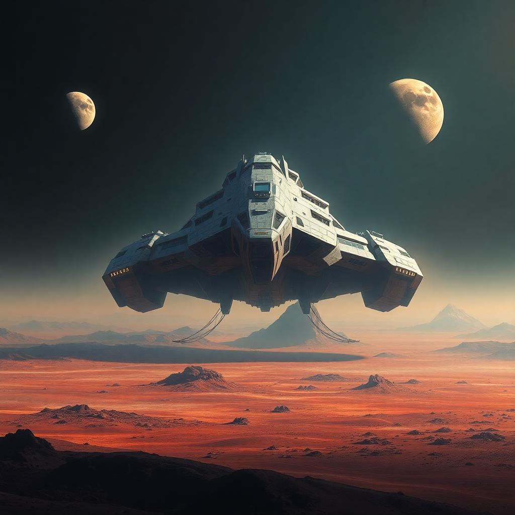 massive alien mothership hovering over a lush green planet with smaller ships flying around it, space opera, epic scale, digital painting